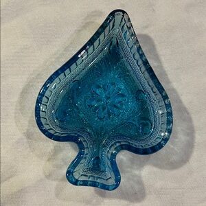Tiara Blue Pressed Glass Spade Trinket Dish